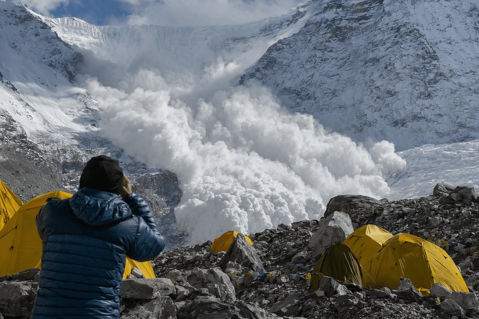 Hiker captures close call as avalanche roars toward Everest camp