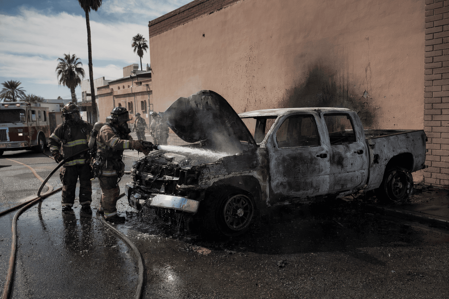 Yuma firefighters contain pickup truck fire near downtown building