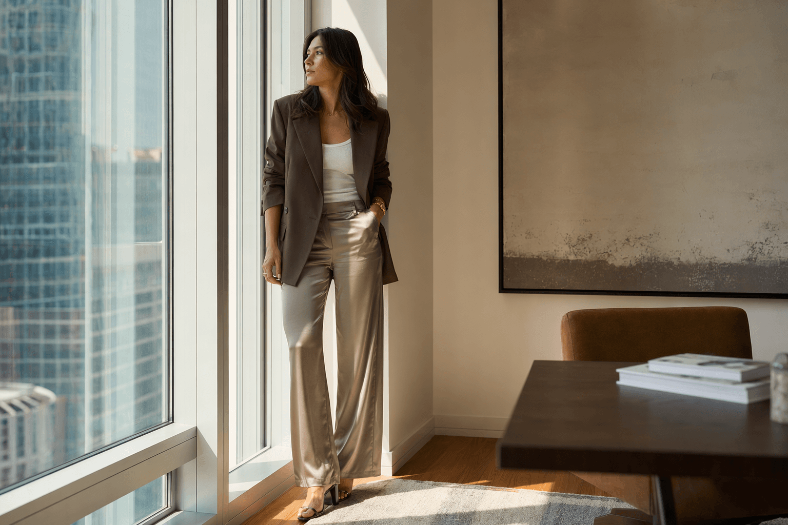 Satin pants become the season's chicest office-ready jeans alternative
