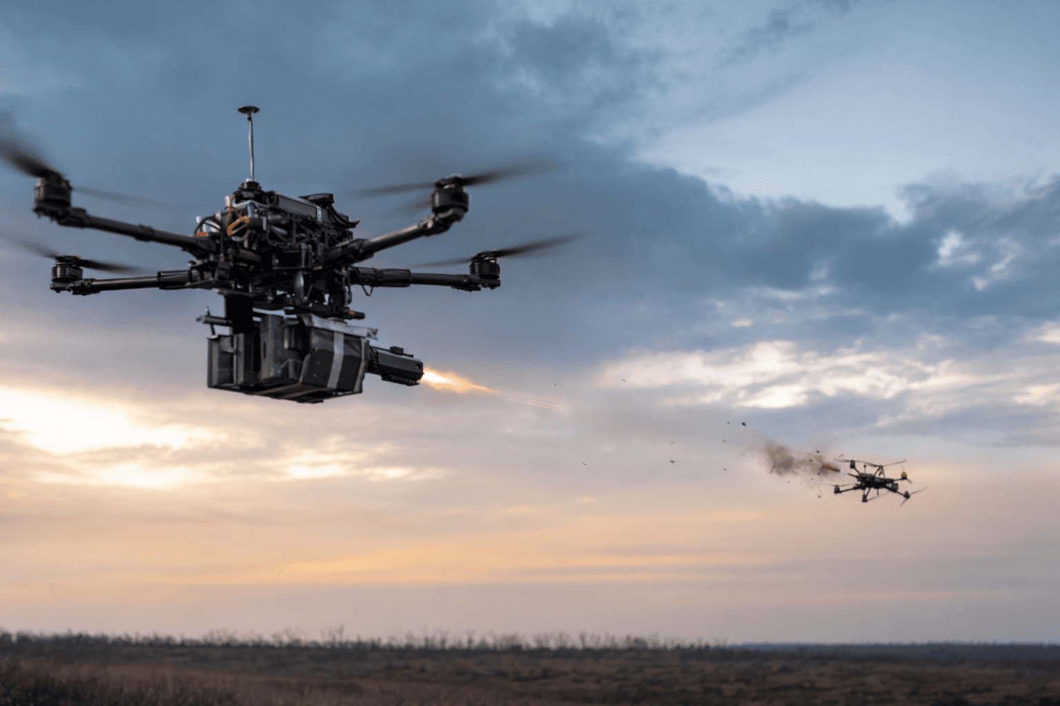 Ukrainian drones fire shotguns at Russian FPV quadcopters mid-air