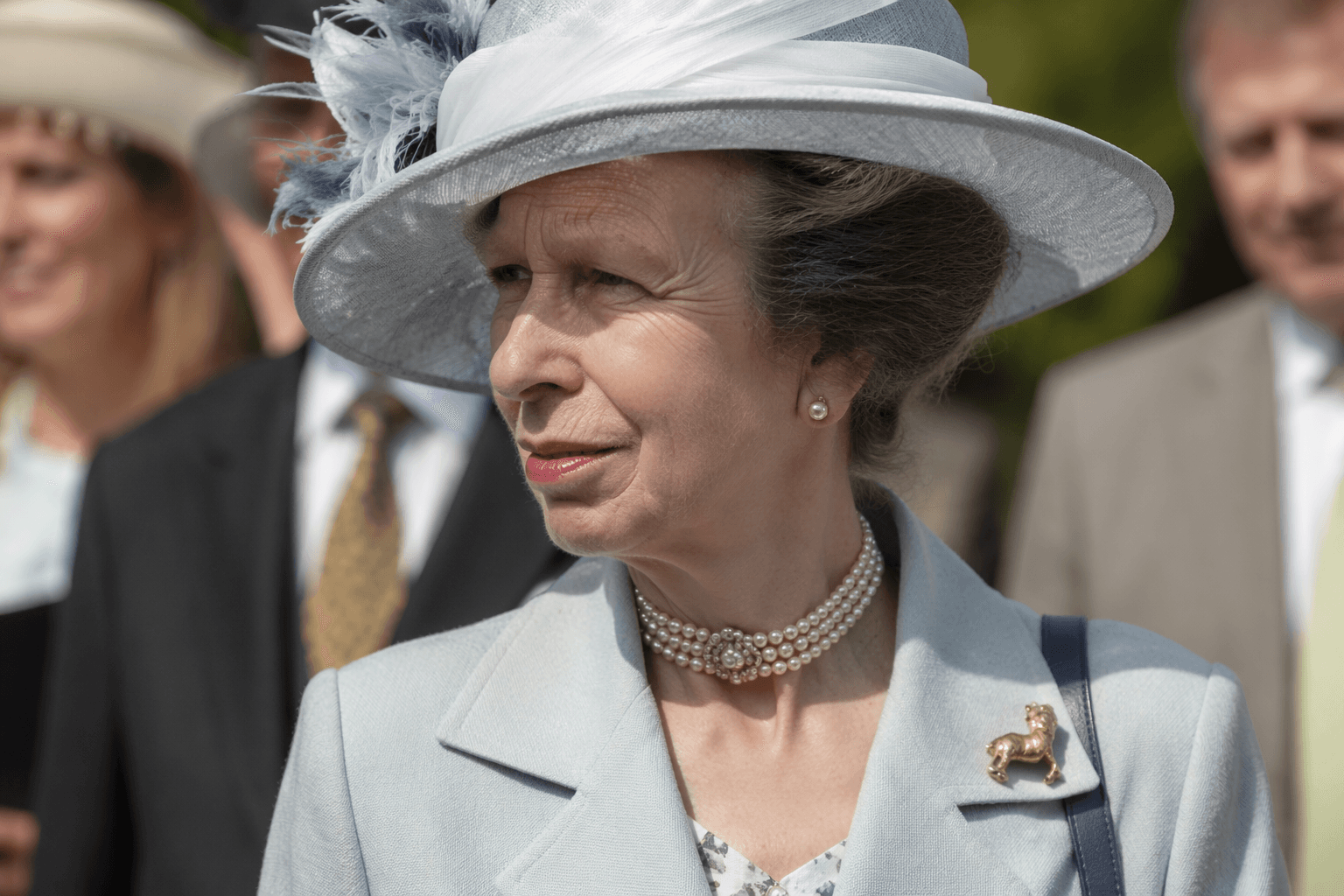 Princess Anne wears four-strand pearl choker at Buckingham Palace garden party