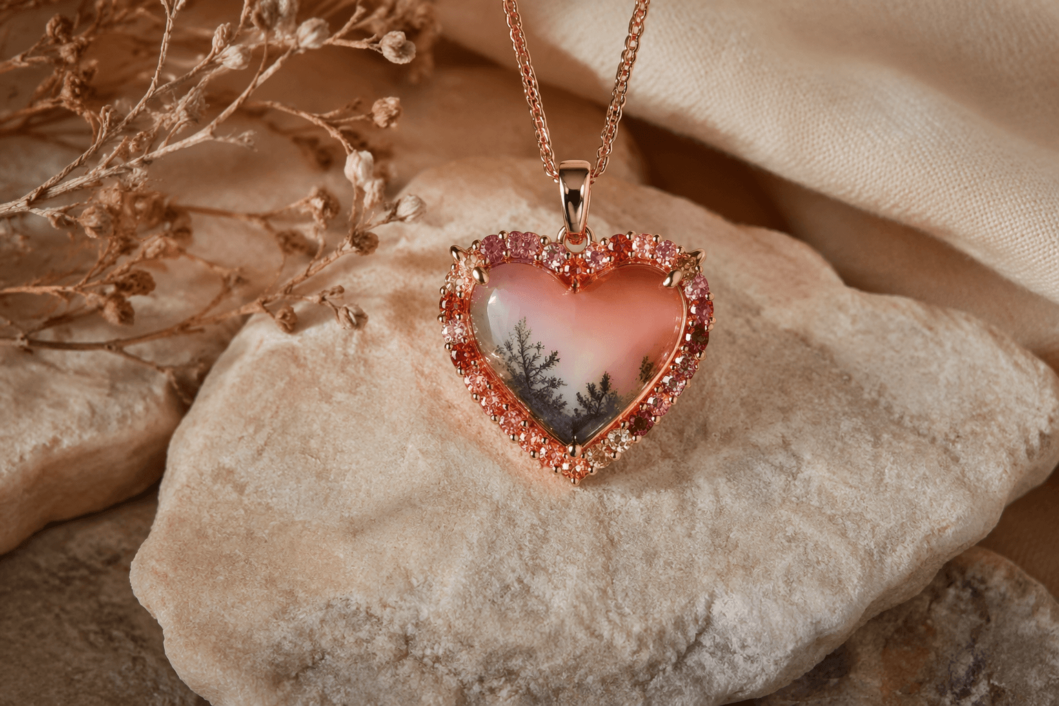 Windsor Jewelry wins heart-motif honors with ombré halo agate pendant