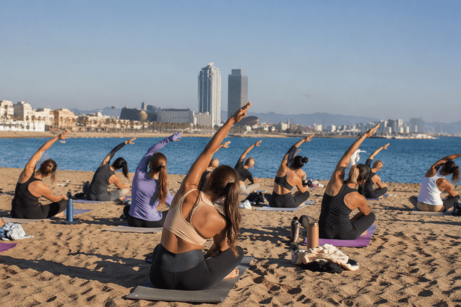 Pilates session for women brings outdoor wellness to Barceloneta