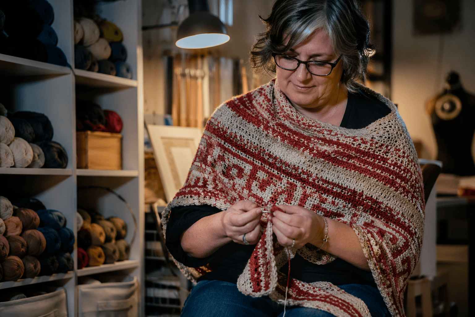Marly Bird’s Coral Ridge crochet shawl blends bold colorwork and texture