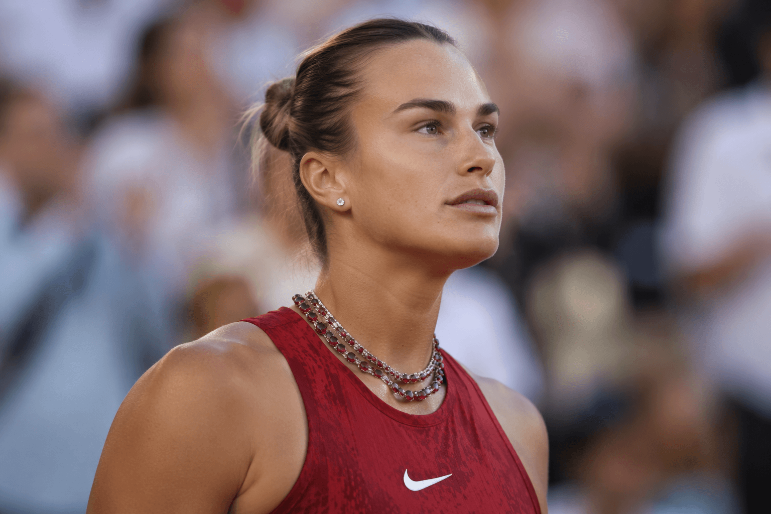 Aryna Sabalenka wears custom diamond necklace at Roland-Garros