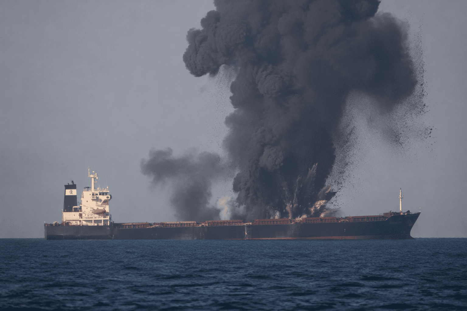 Explosions hit cargo vessel near Iraq, drone attack suspected