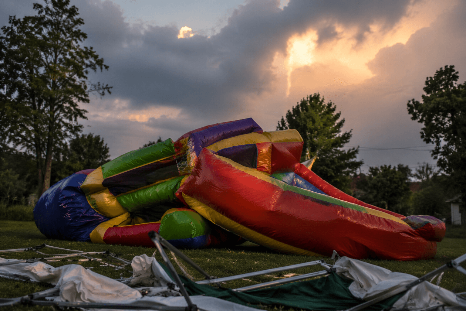 Severe thunderstorms send inflatable toy flying at church party