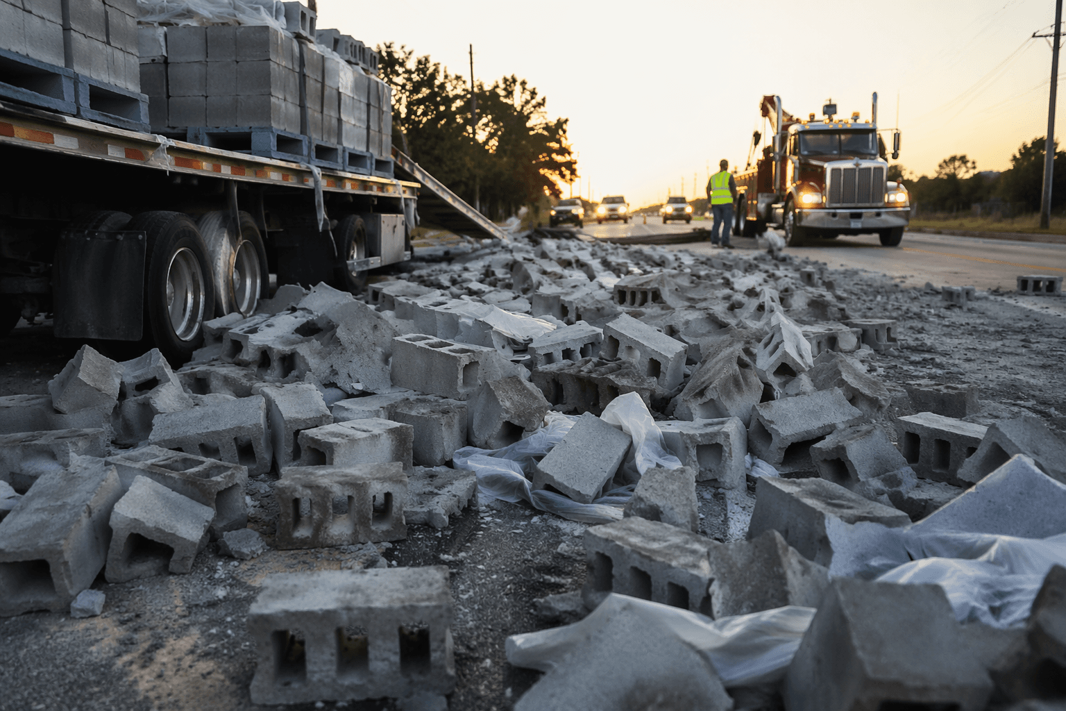 Cinder blocks spill on Mueschke Road after crash, briefly snarl traffic