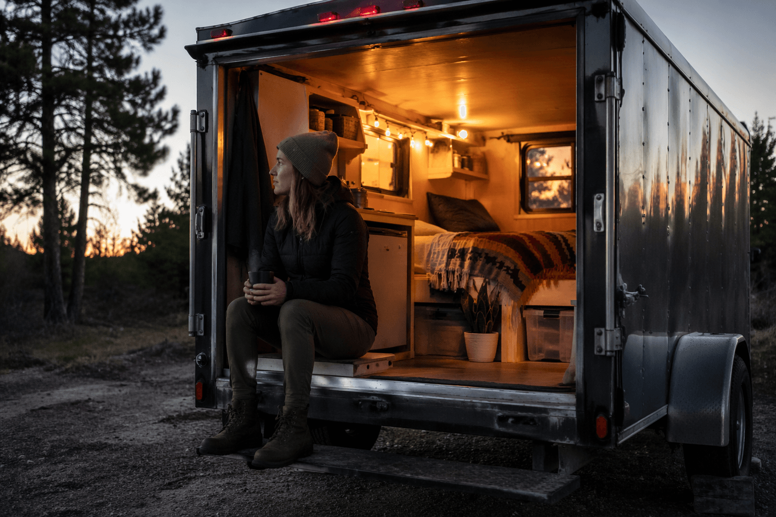 Cargo trailer conversion becomes a cozy tiny home on a budget