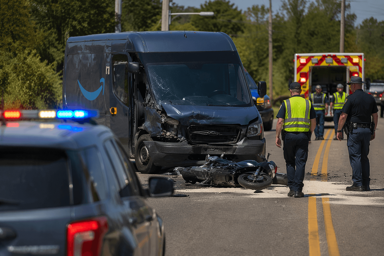 Amazon truck, motorcycle crash in Monroe sends emergency crews to scene