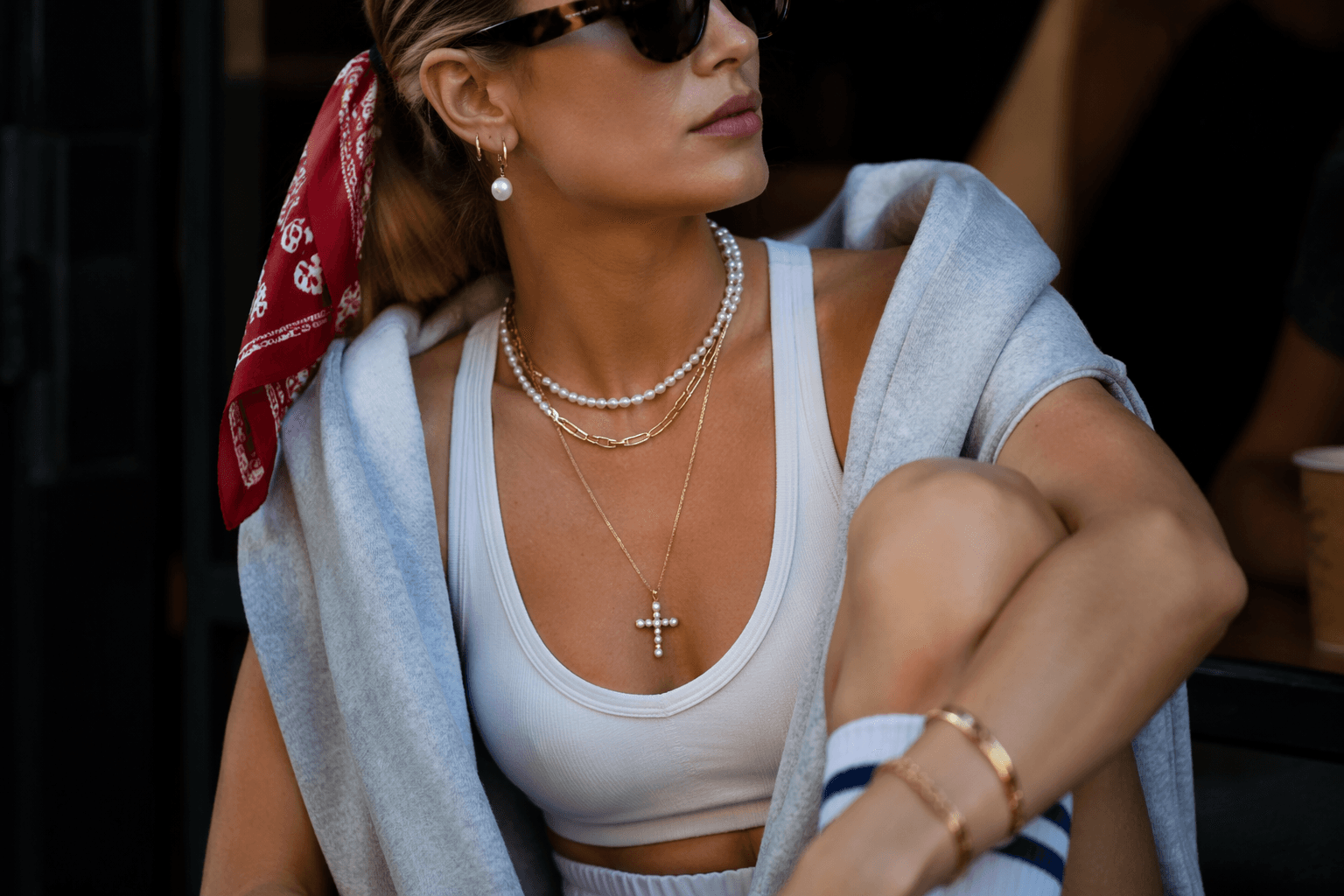 Sporty layering drives jewelry into athleisure street style