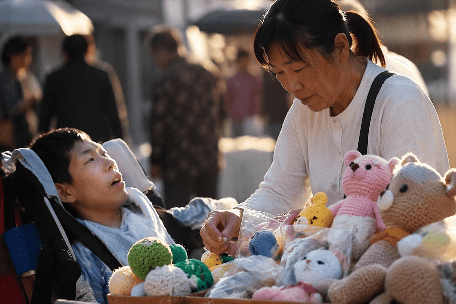 Foshan mother sells crochet goods, locals rally to support son
