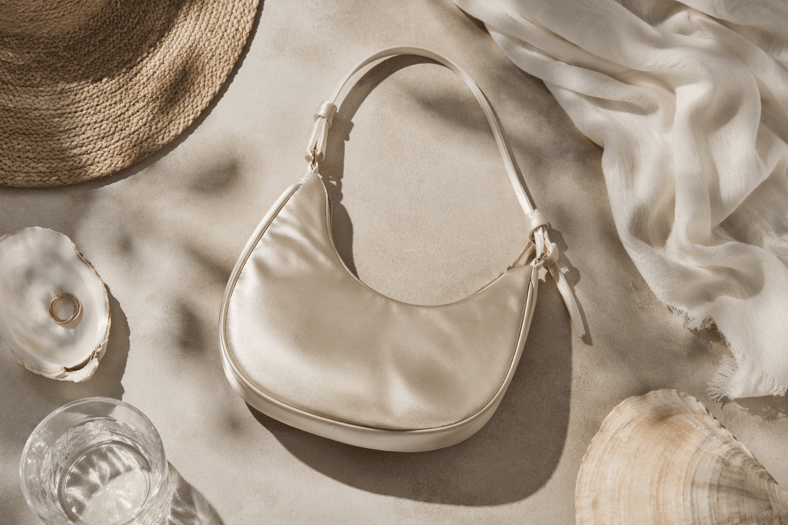 Satin handbags bring a polished twist to coastal grandmother style