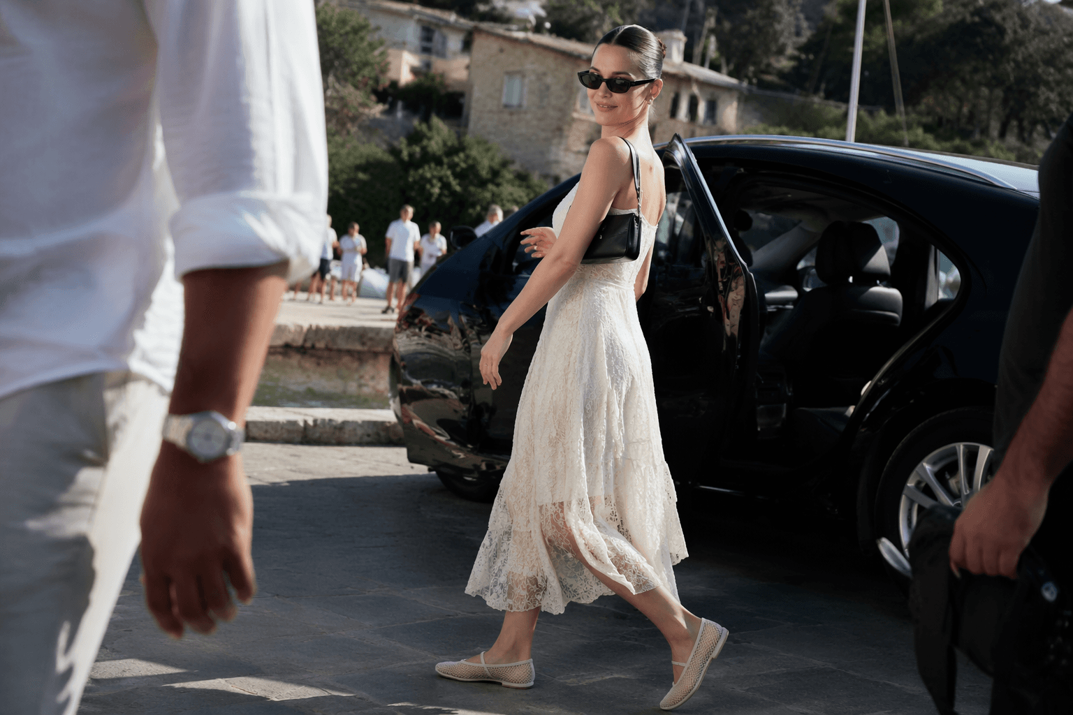 Lily Collins revives mesh ballet flats in Mykonos styling