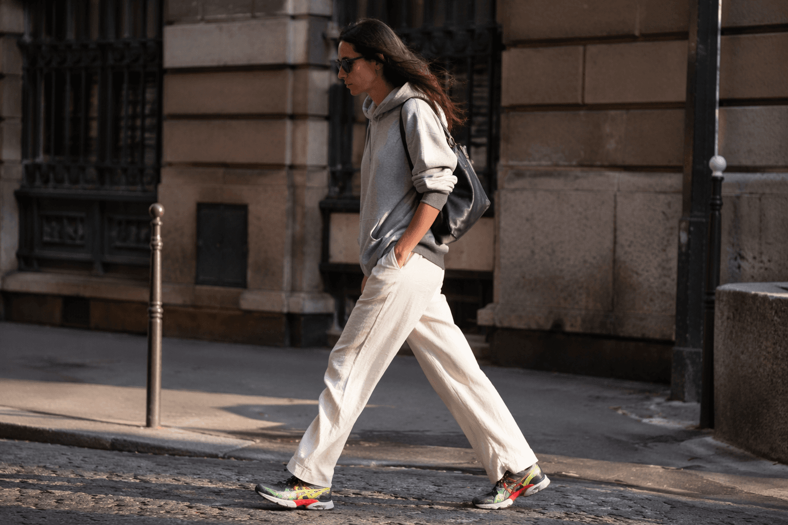 Colorful sneakers replace ballet flats in Vittoria Ceretti’s off-duty look