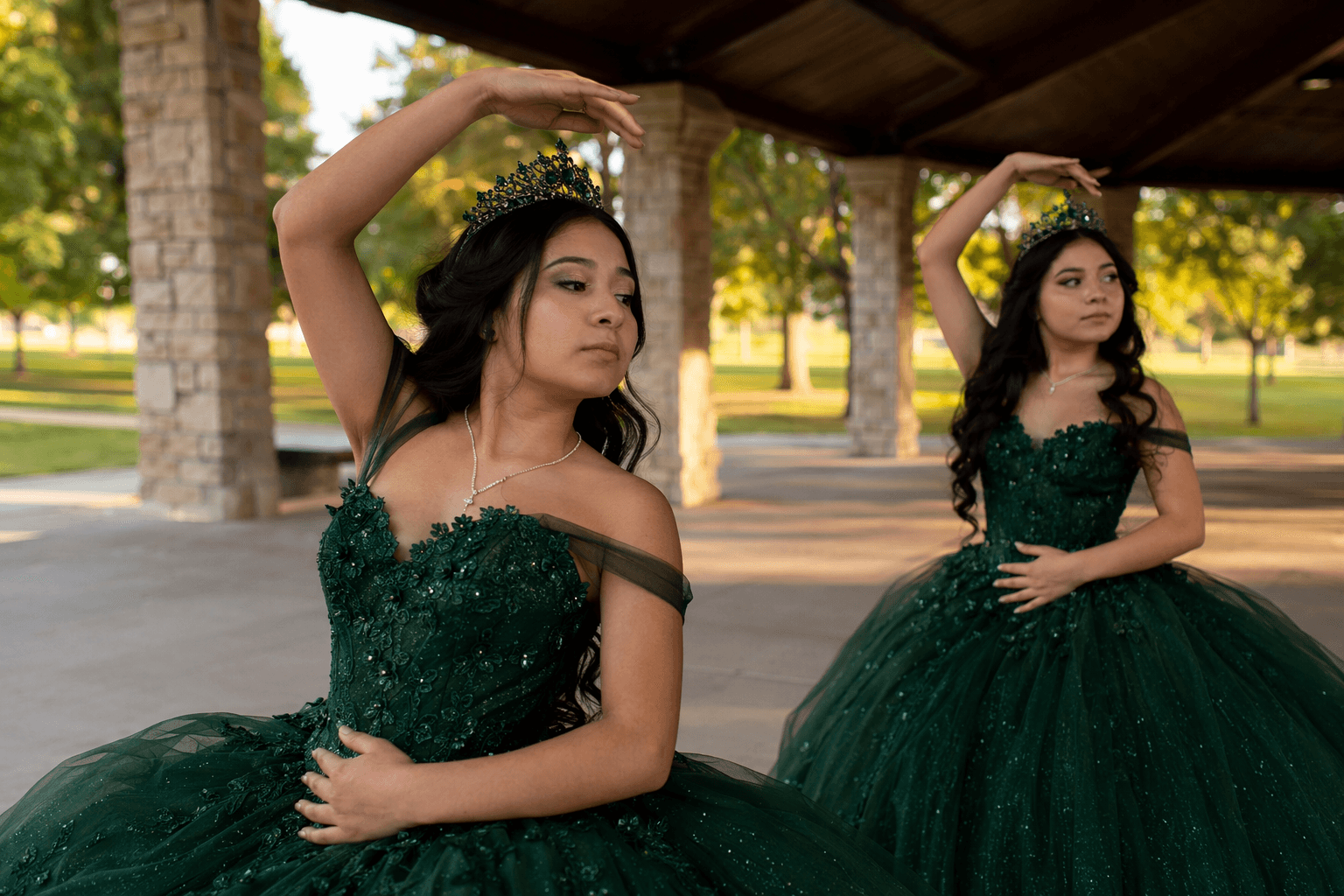 Twin sisters rehearse quinceañera dances at Huntingburg City Park