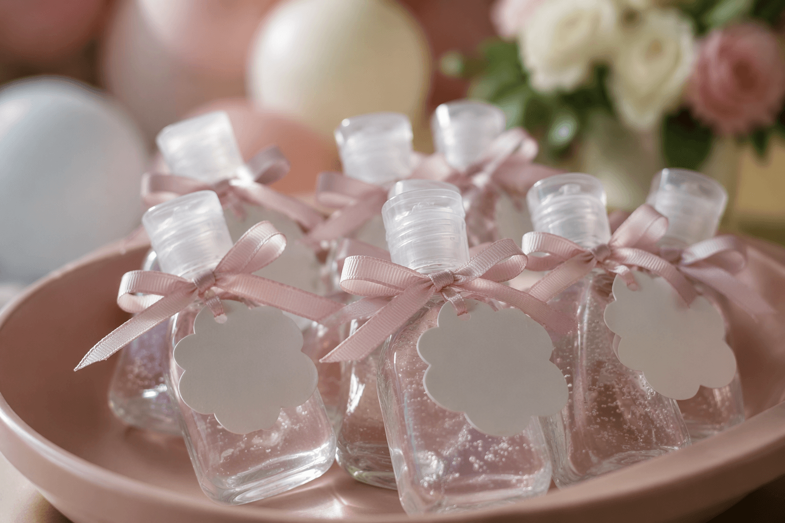 travel-size hand sanitizer becomes a stylish baby shower favor