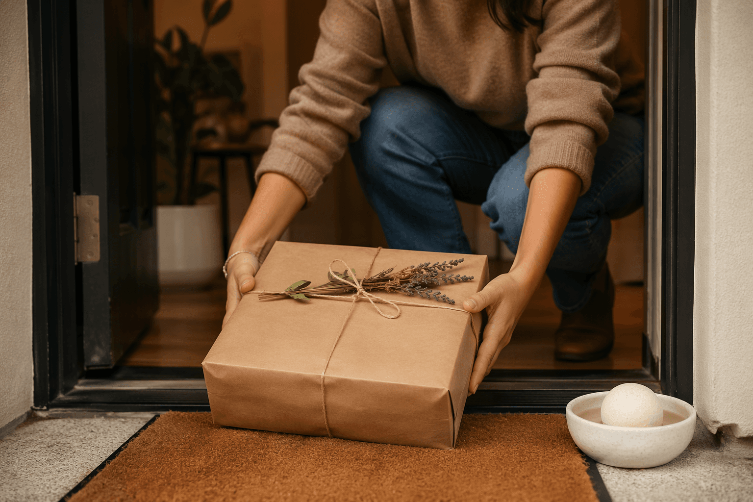 Etsy housewarming gifts include cheeky doormat, bath rock and decor finds