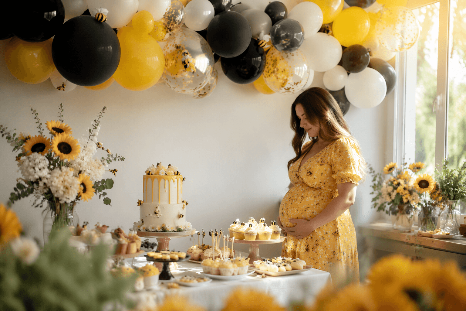 Bee-themed baby shower guide stretches one motif across the party