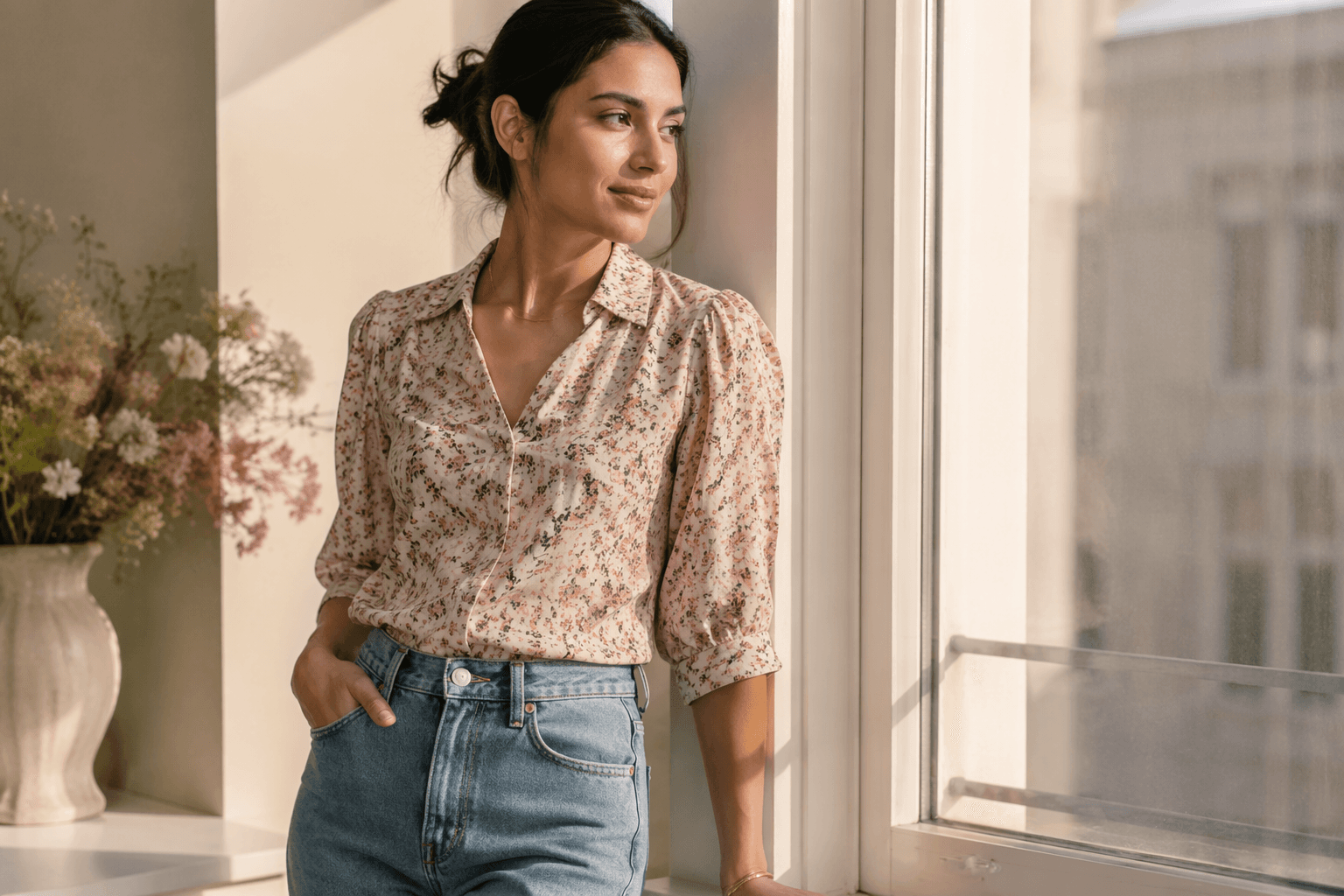 Petite floral blouses return with cropped sleeves and slim silhouettes