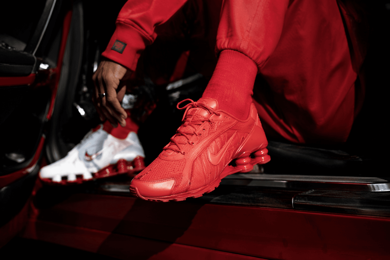 Martine Rose debuts all-red Nike Shox MR4, revives white-red pair