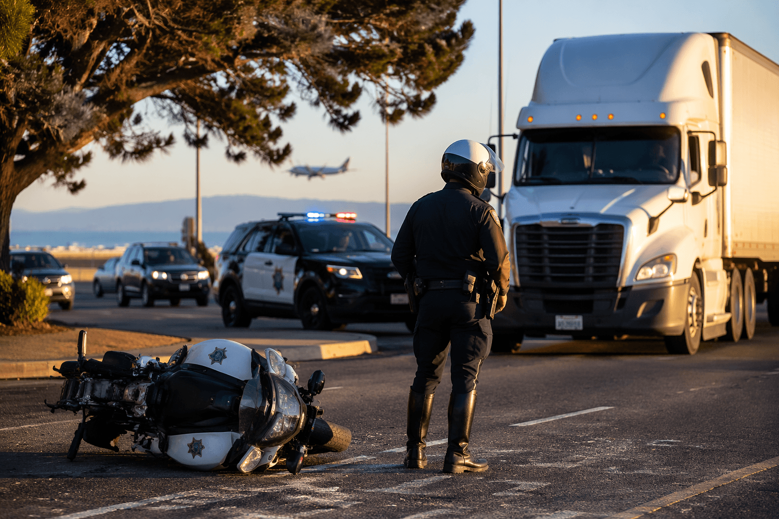 SFPD motorcycle officer injured in big-rig crash near SFO