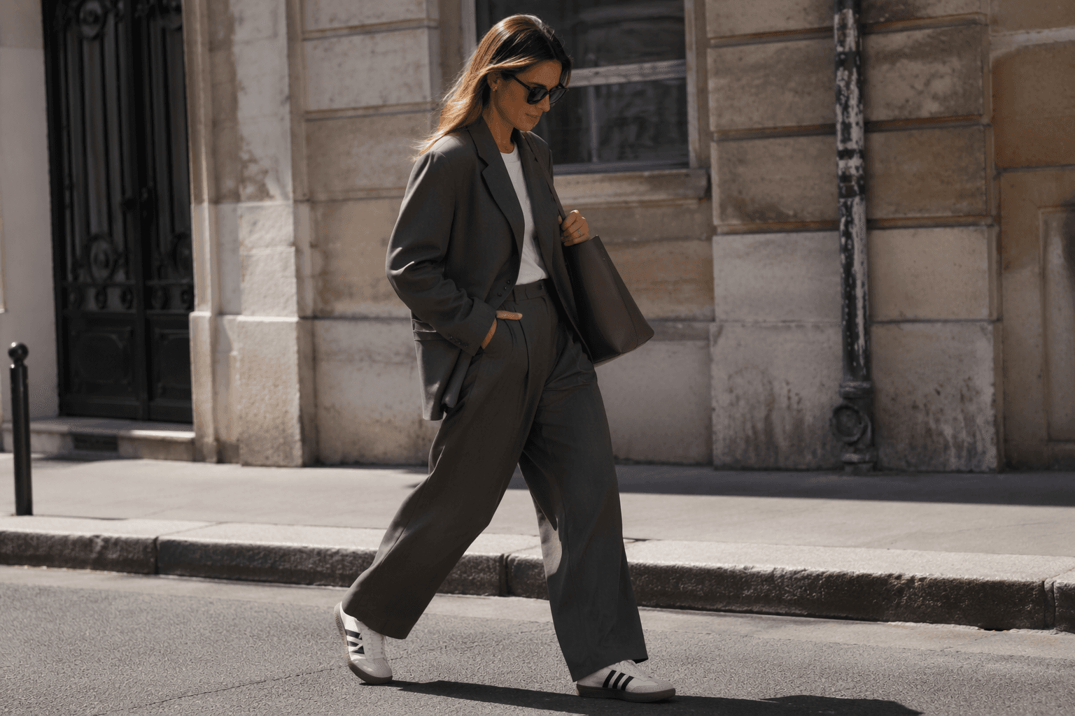 Olivia Wilde makes suits feel relaxed with Adidas Sambas