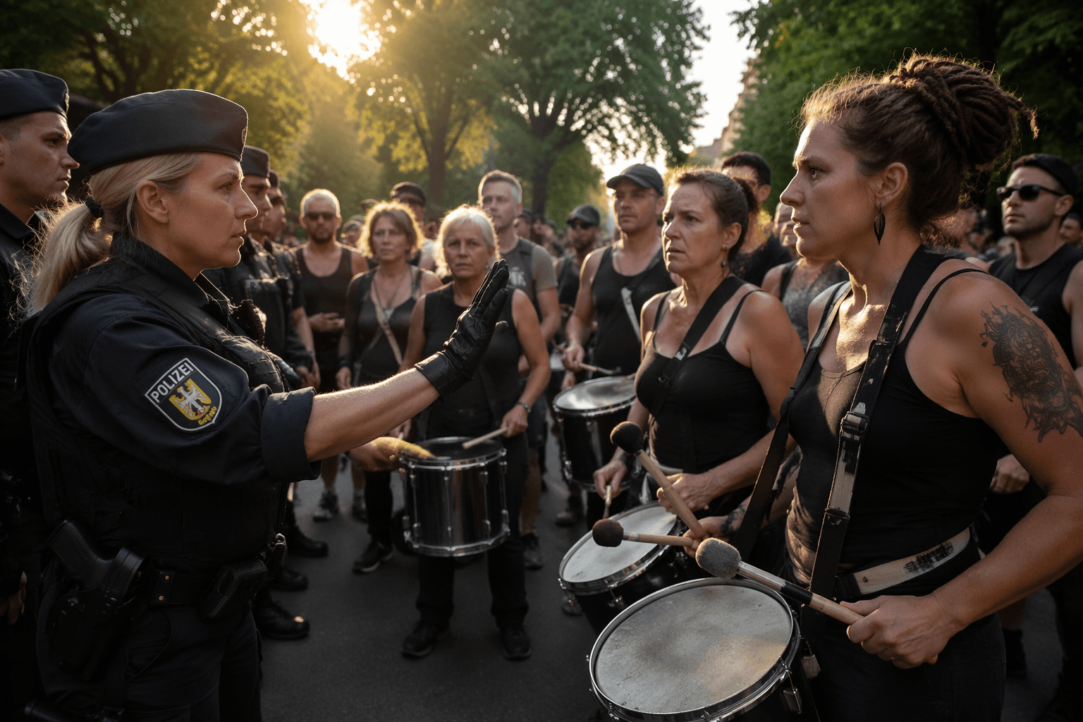 German police order protest drummers to stop synchronized beats