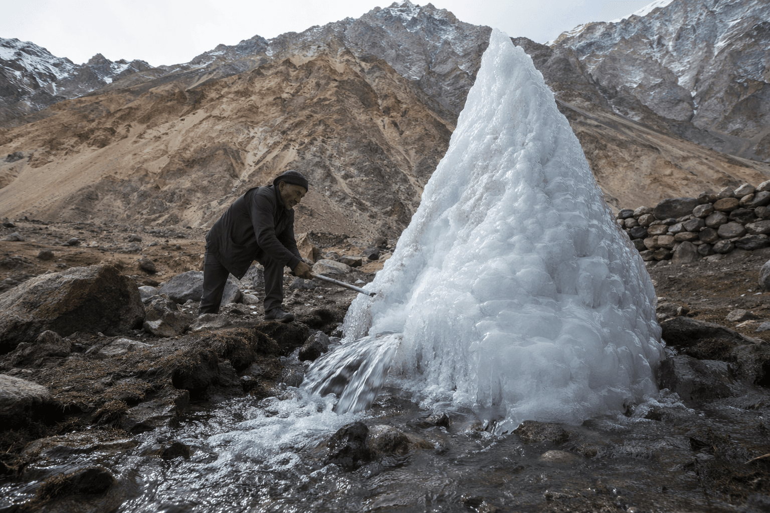 Himalayan villages build artificial glaciers to secure spring irrigation water