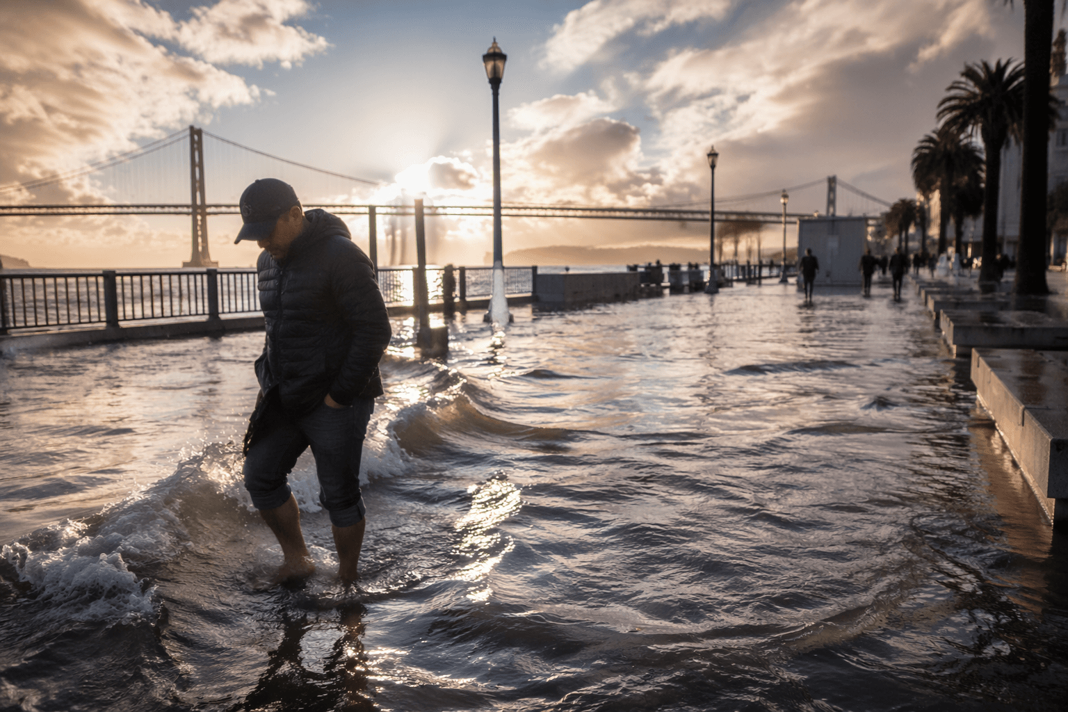 Highest summer tides flood San Francisco waterfront, disrupt traffic