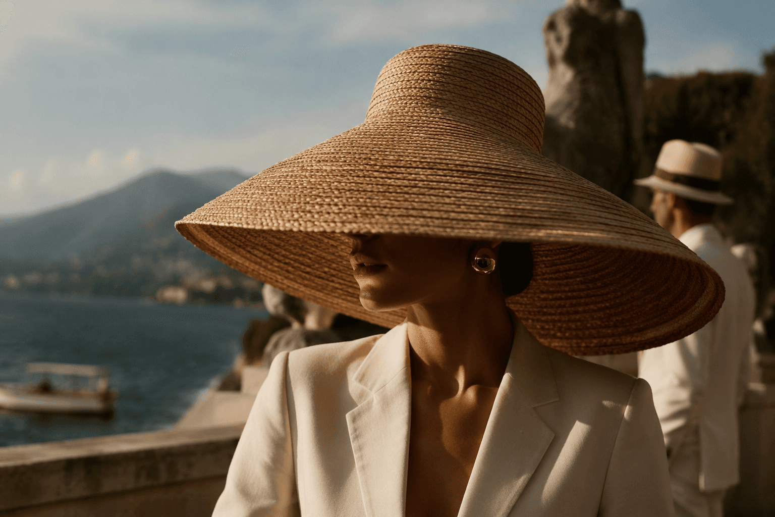 Oversized straw hats bring retro glamour to resort dressing