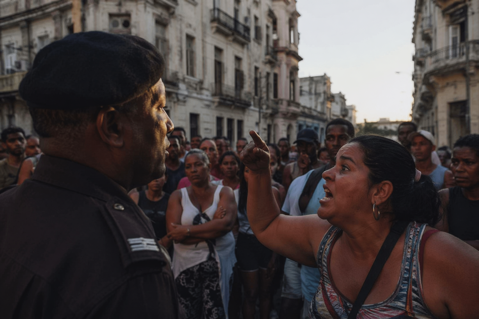 Havana woman confronts Interior Ministry officer amid blackout protests
