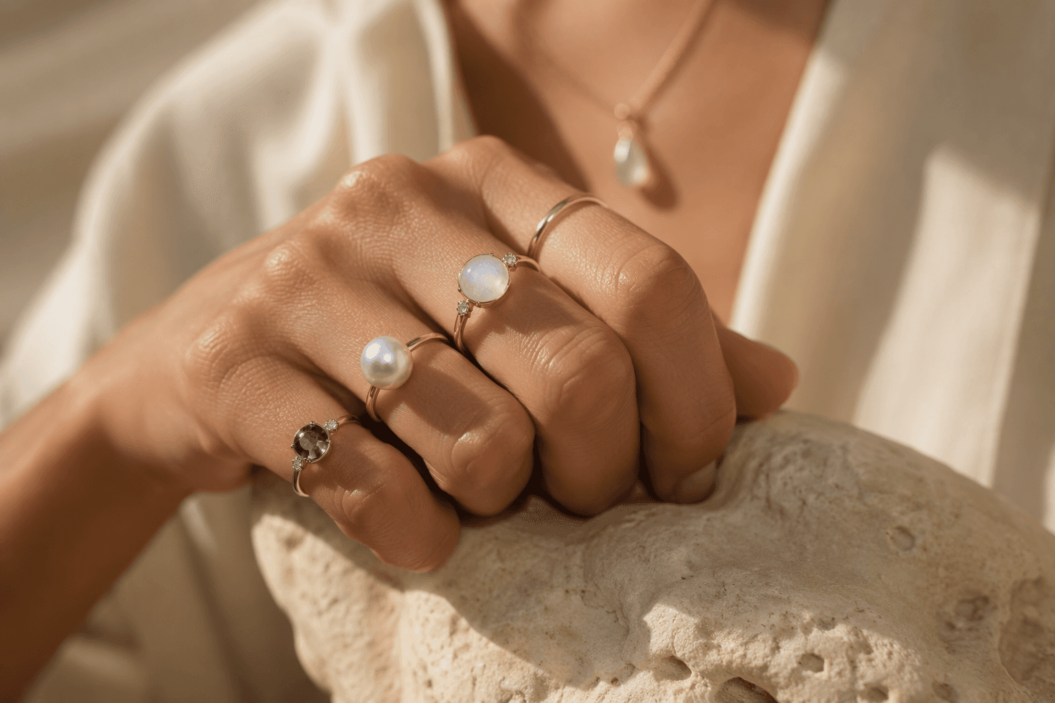 June birthstone jewelry shines with moonstone, pearl and alexandrite
