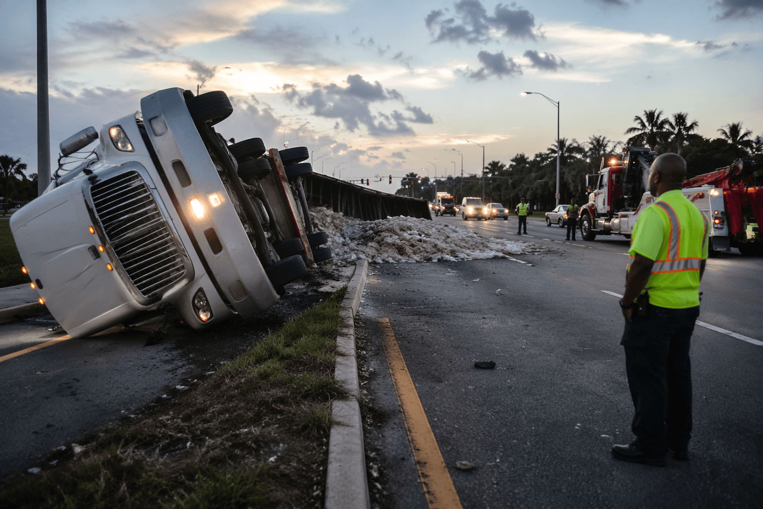 Overturned tractor-trailer closes Wiles Road in Coconut Creek