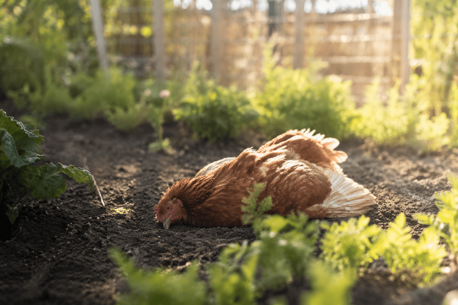 Why hens flop flat in the garden, and it is healthy