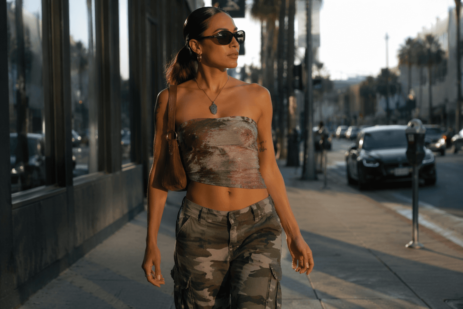 Los Angeles street style spotlights tube tops and bug-eye sunglasses