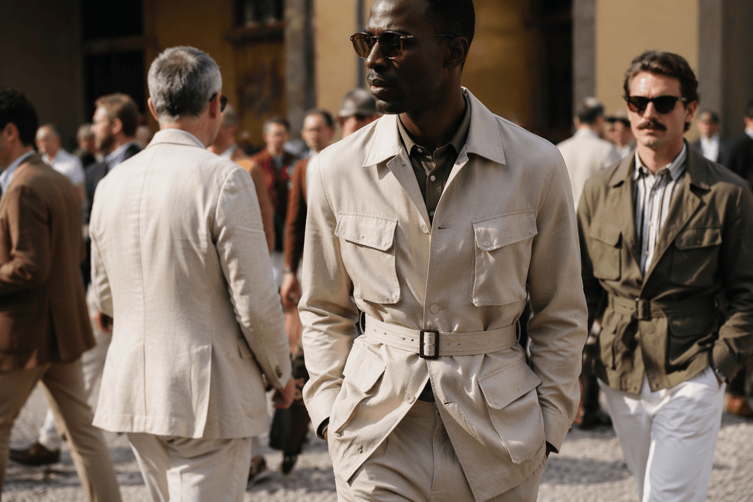 Pitti Uomo street style spotlights safari jackets and utility menswear