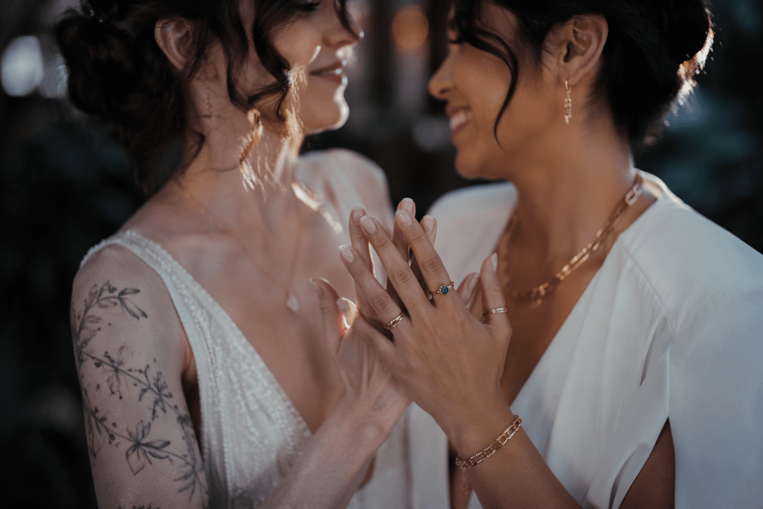 Queer jewelry shapes bridal rings with color, individuality, and bold stacks