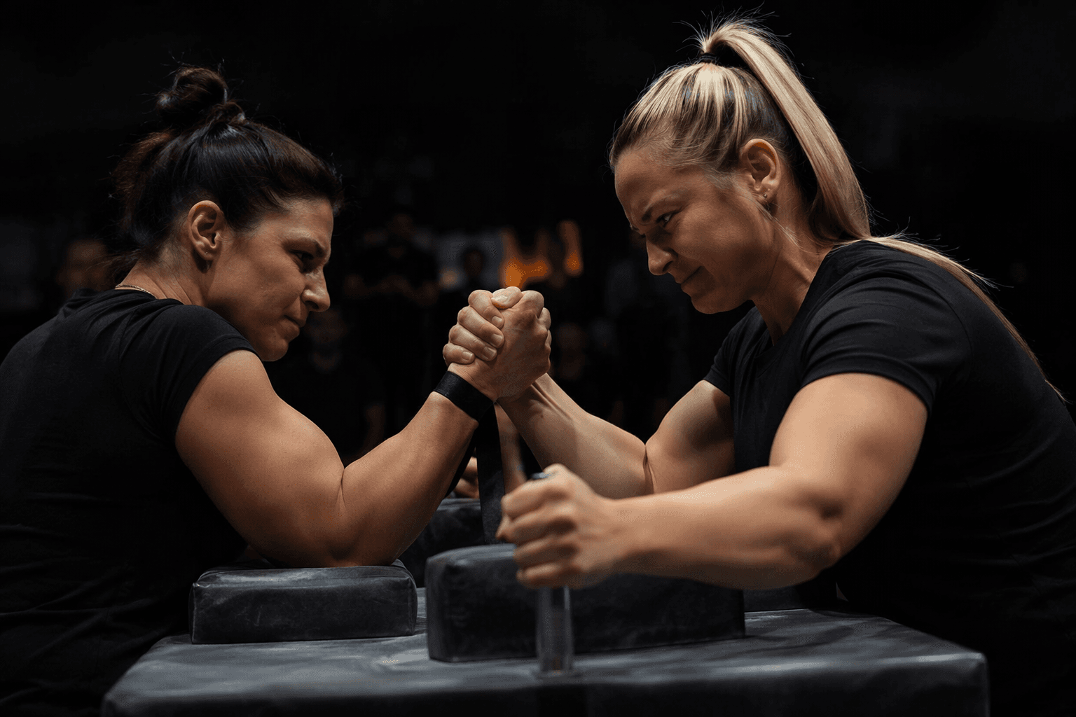 Women’s arm wrestling follows the same rules, classes as men