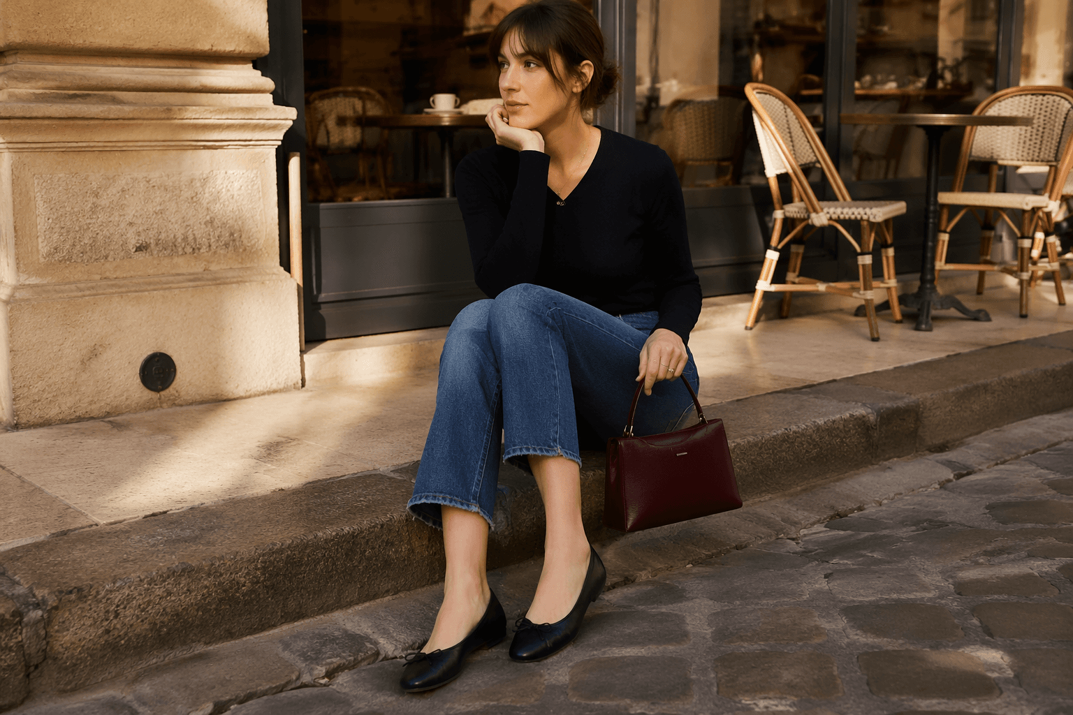 Cropped jeans get a polished Parisian finish with ballet flats