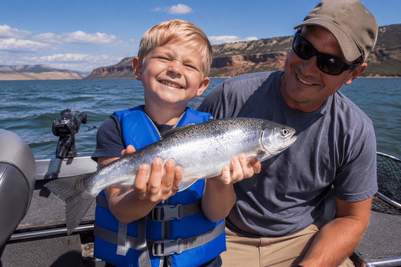 Six-year-old Tommy lands bigger kokanee on Flaming Gorge fishing trip