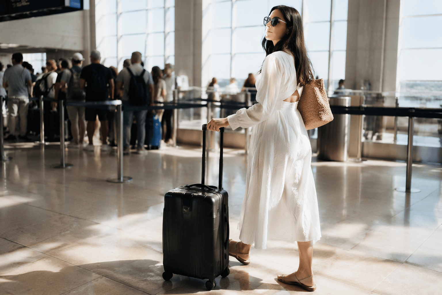 Effortless airport outfits, from white midi dresses to chic jumpsuits