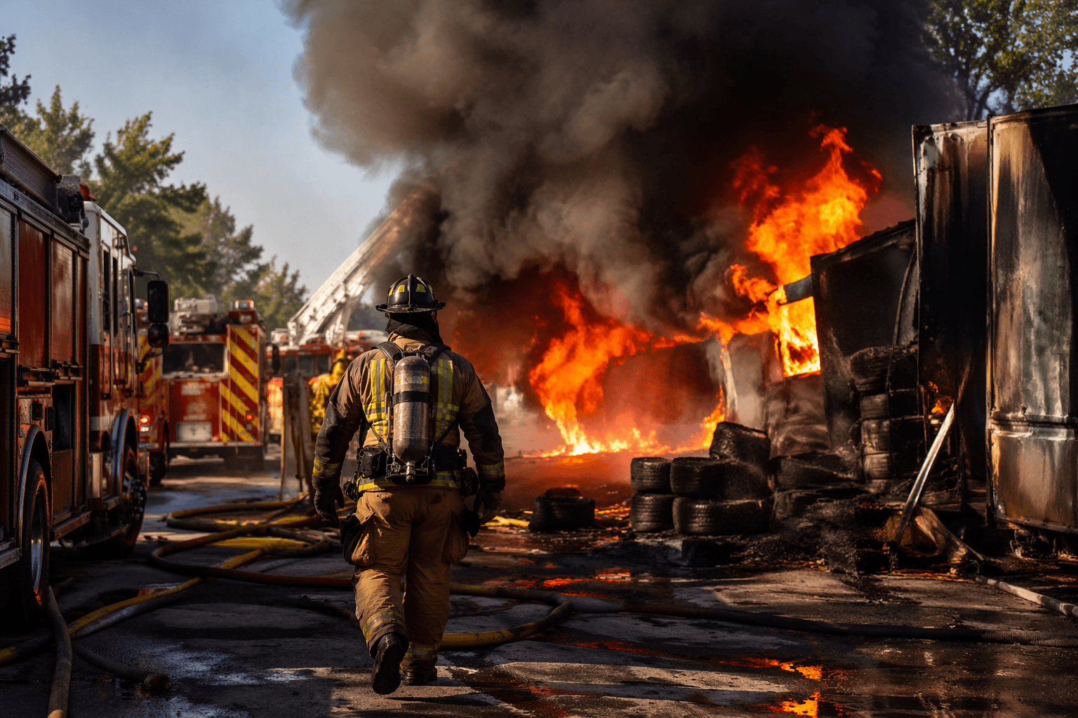 Tire fire in Rosedale sends Baltimore County firefighter to hospital