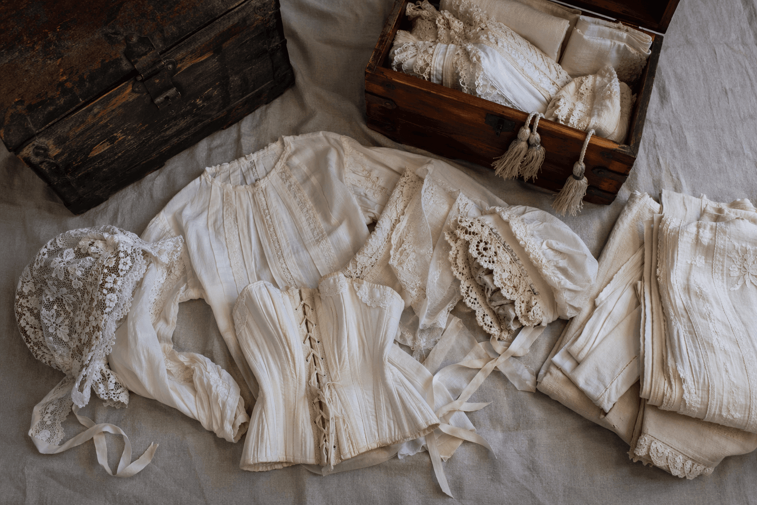 The original bridal capsule wardrobe: trousseaus, bonnets and cassoni