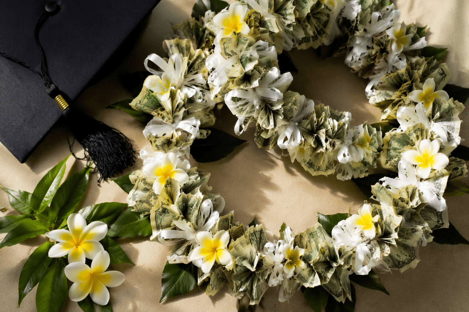 Money leis make graduation cash gifts feel festive and keepsake-like