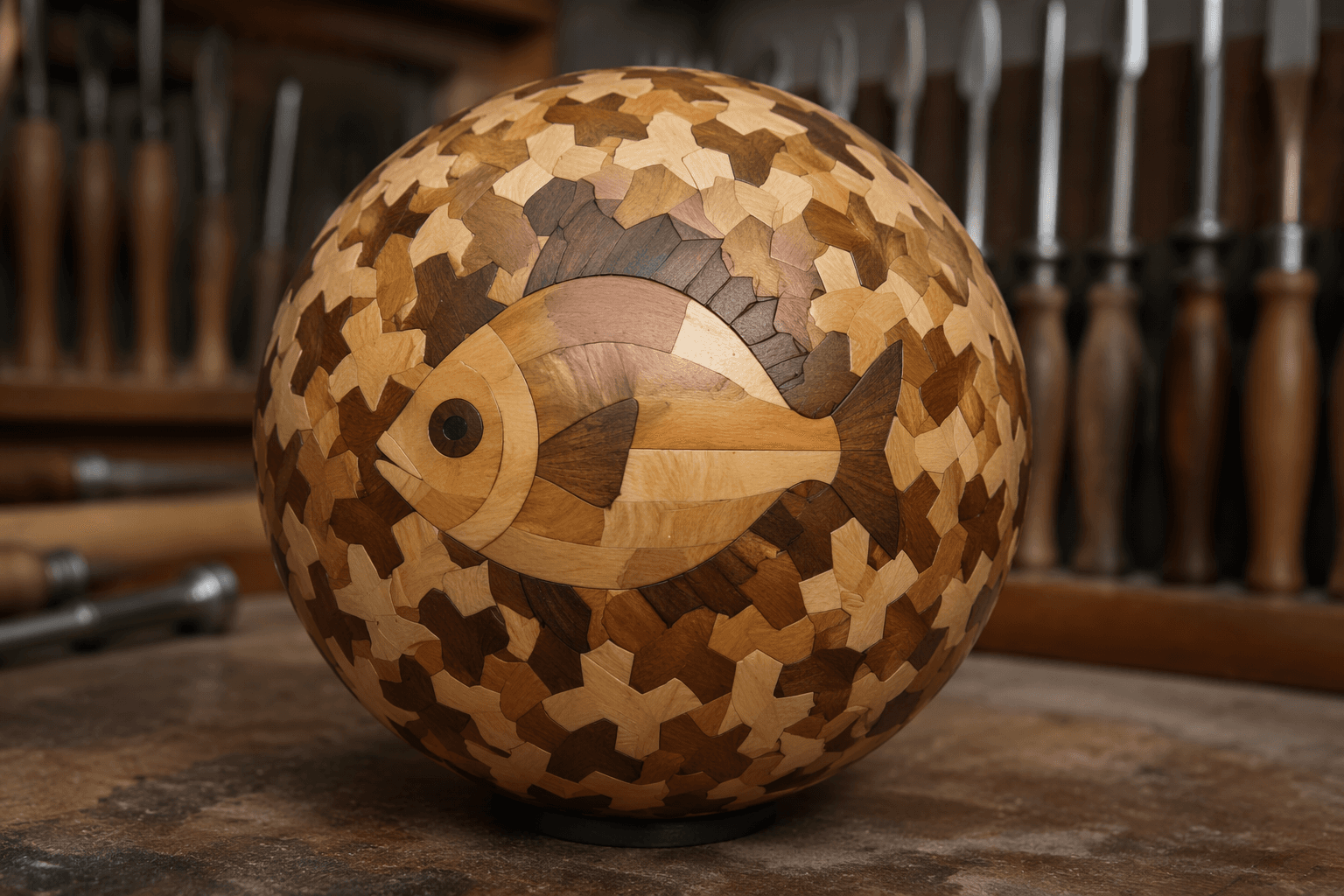 Steven Garrison's sunfish sphere earns Woodturners forum honor