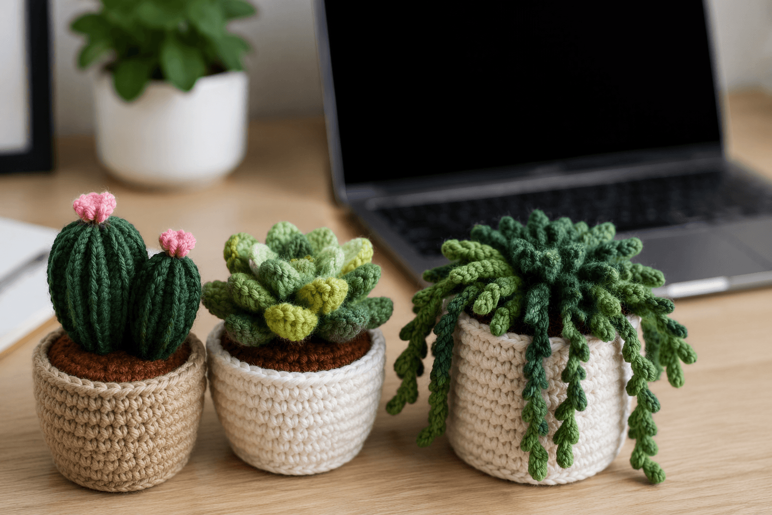 Crochet plants bring maintenance-free greenery to desks and shelves