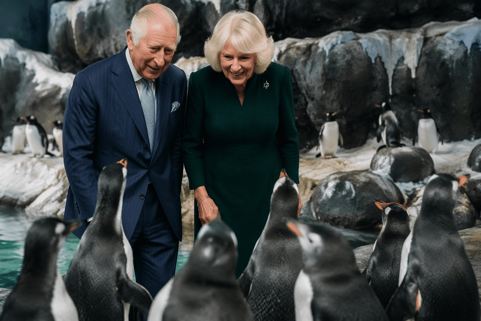 King Charles and Camilla pose with penguins as UK heatwave grips Britain