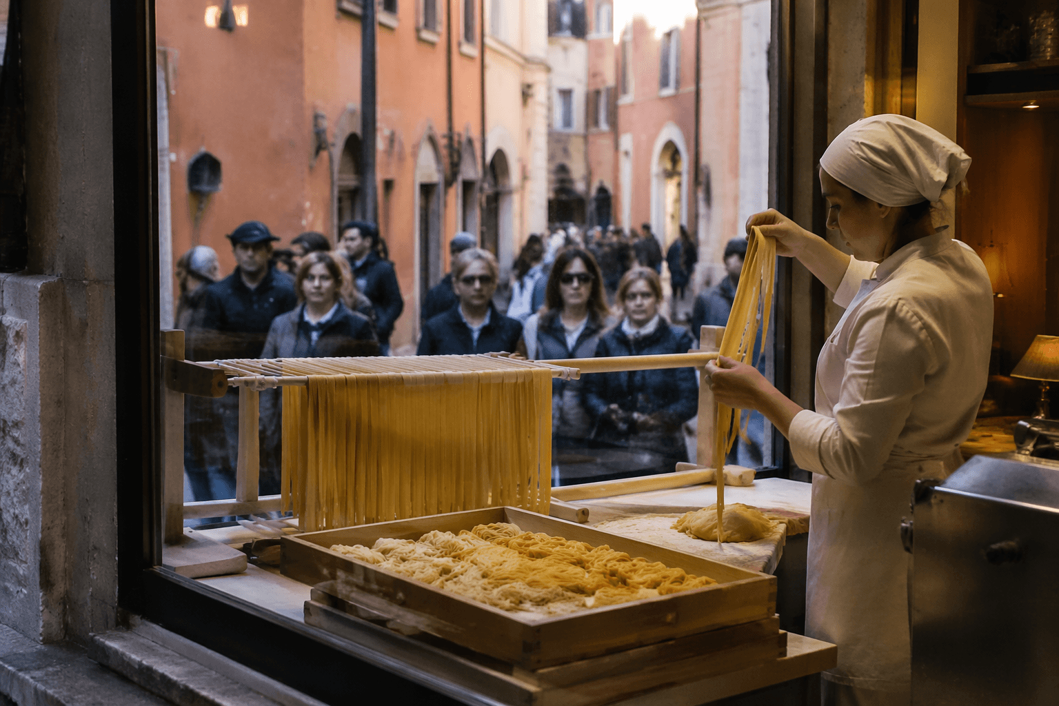 Rome's pasta window displays turn fresh dough into tourist theater
