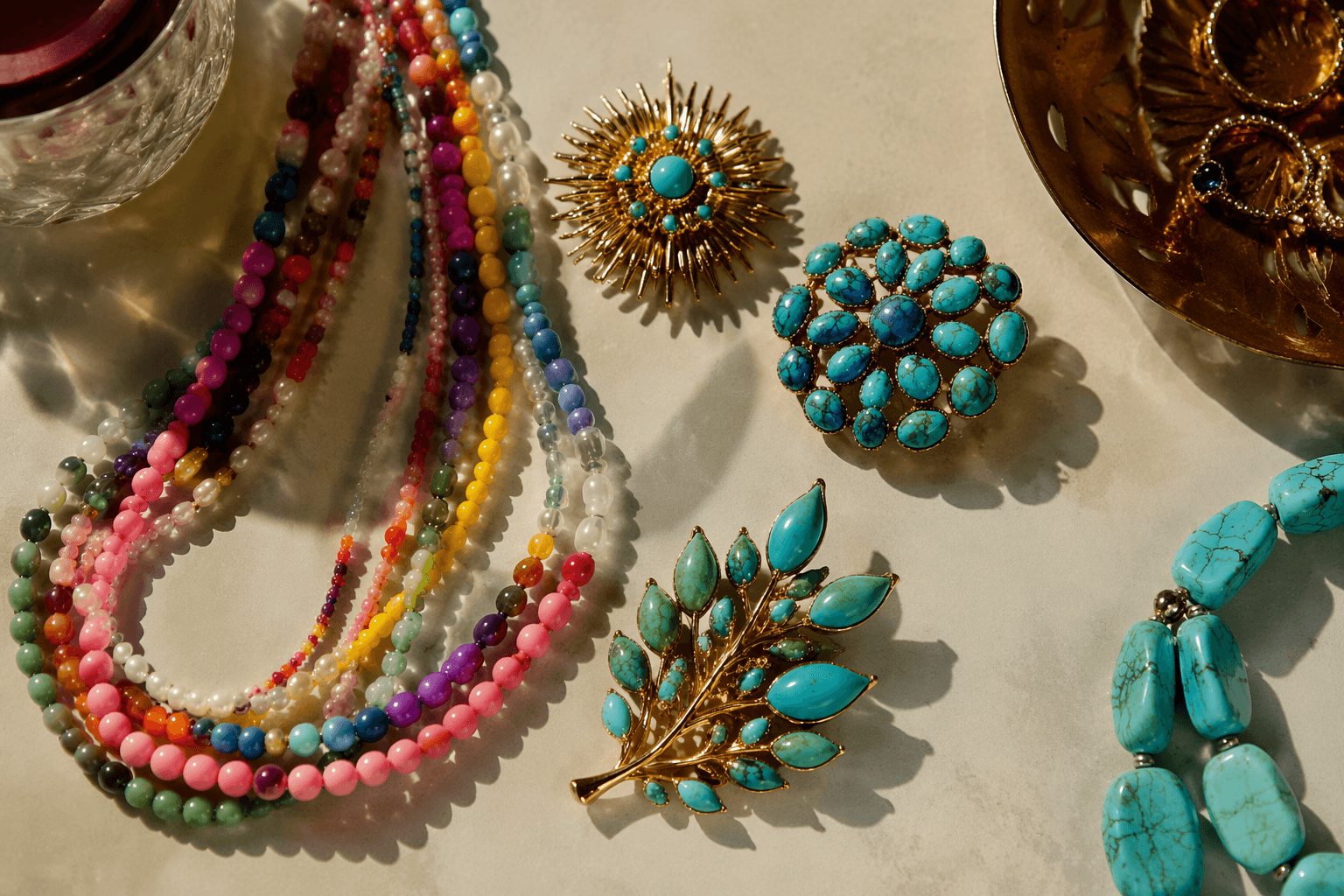 Playful rainbow beads, brooches and turquoise shape summer 2026 jewelry